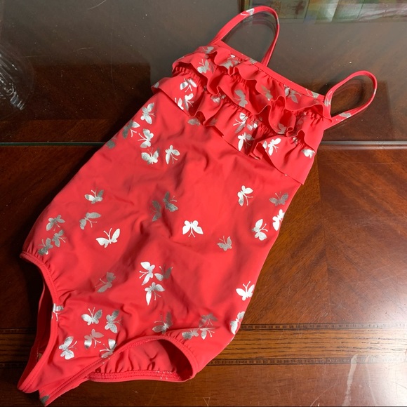 Girl’s Land’s End Metallic Butterfly Swimsuit - Picture 1 of 10